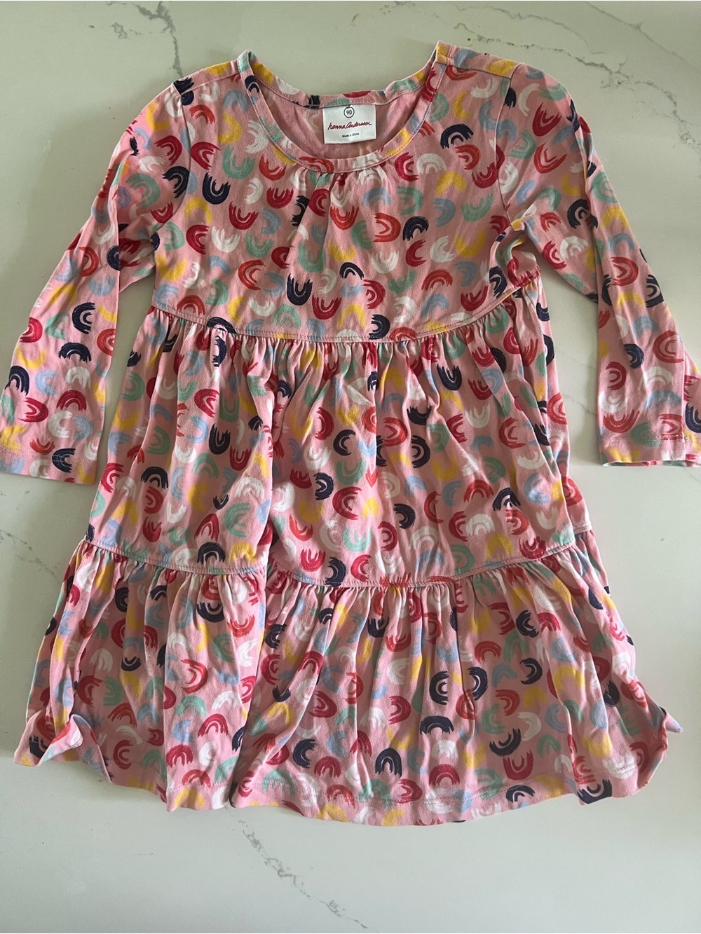 Hanna Andersson Girls Rainbow Tiered Twirl Dress Pink Size 90 / 3T